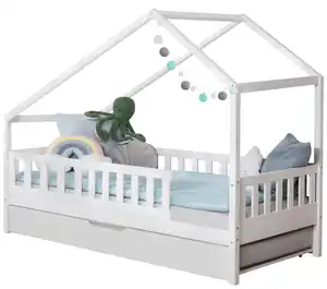 Hausbett Lou m. Zusatzbett ca. 100x200 cm Holz Weiß, Weiß