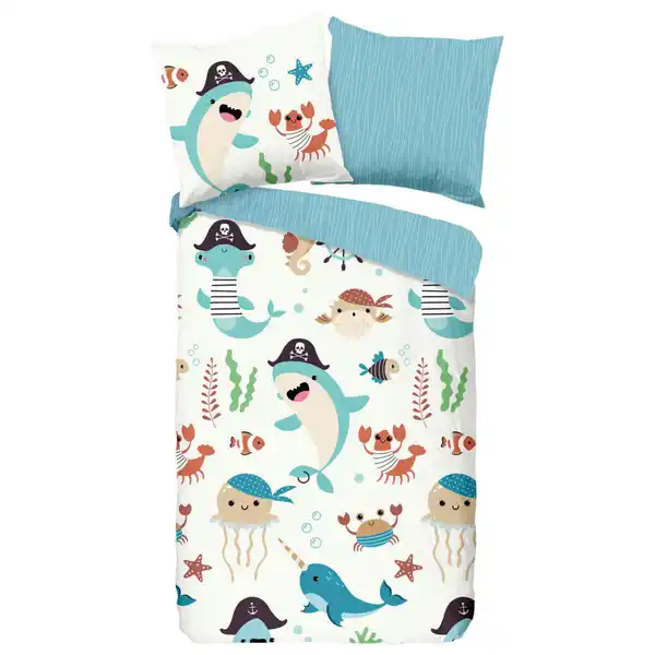 Bild 1 von Jugendbettwäsche Seaworld, Mehrfarbig, Textil, Tier, 135x200 cm, atmungsaktiv, Schlaftextilien, Bettwäsche, Kinderbettwäsche