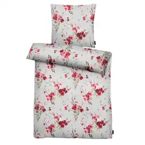 Apelt Bettwäsche Hanami, Hellgrau, Dunkelrot, Textil, Floral, 135x200 cm, pflegeleicht, Schlaftextilien, Bettwäsche, Bettwäsche