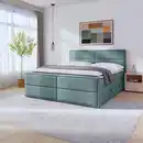 Bild 1 von Mid.you Boxspringbett, Blau, Textil, Birke, Buche, teilmassiv, Hartholz,teilmassiv, Hartholz, H2, Höhe ca. 19 cm, 180x200 cm, Bettkasten, Matratze, gepolstertes Kopfteil, Topper durchgehend, Schlafz