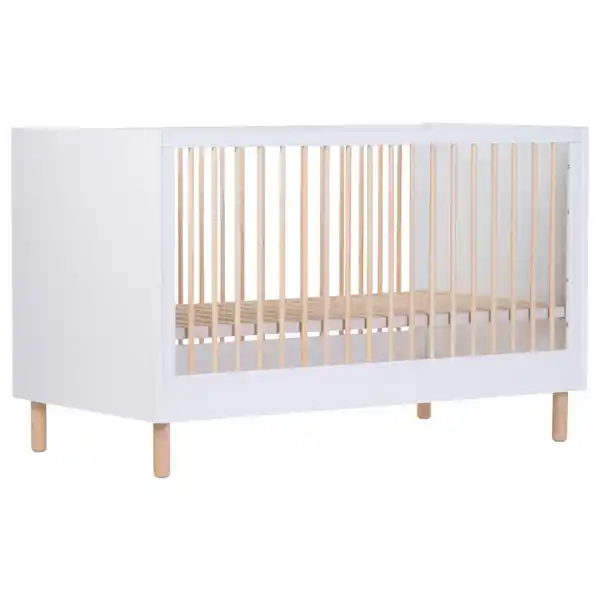 Bild 1 von Childhome Gitterbett Wonder White 2in1, Natur, Weiß, Kunststoff, Holzwerkstoff, 90x75x145 cm, zum Juniorbett umbaubar, höhenverstellbar, Warnhinweise am Produkt, Aufbauanleitung im Karton, Babymöb