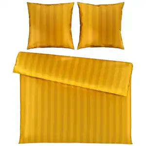 Novel Bettwäsche Dobby, Gold, Textil, Streifen, 200x200 cm, Oeko-Tex® Standard 100, atmungsaktiv, hautfreundlich, saugfähig, 100% feinster Baumwollsatin mit Seiden-Finish, weiche und anschmiegsame
