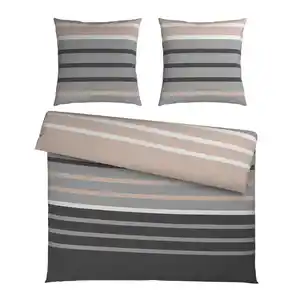Bettwäsche Streif XXL Schwarz/Beige ca. 200x200cm, Schwarz, Beige