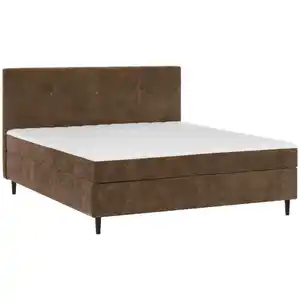Welnova Boxbett, Braun, Textil, Tanne,Birke, massiv, Struktur, H3, 7-Zonen, Höhe ca. 20 cm, 160x200 cm, gepolstertes Kopfteil, Schlafzimmer, Betten, Doppelbetten