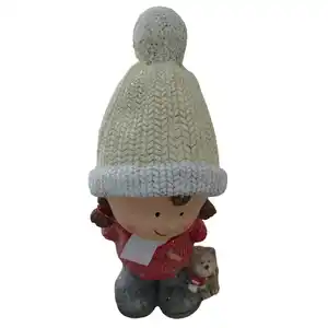 X-Mas Dekofigur, Rot, Schwarz, Weiß, Stein, Personen, Kind, 21x45x17 cm, Kunsthandwerk, zum Stellen, handgemacht, handgemalt, Dekoration, Weihnachtsdekoration, Winterdeko