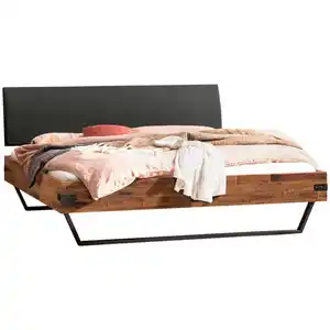 Hasena Bett, Anthrazit, Braun, Akazie, Holz, Akazie, massiv, Höhe ca. 22 cm, 140x200 cm, gepolstertes Kopfteil, in verschiedenen Größen erhältlich, Schlafzimmer, Betten, Einzelbetten
