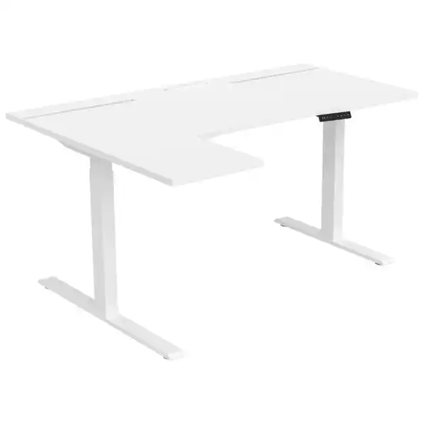 Bild 1 von Cantus Schreibtisch, Weiß, Metall, Kunststoff, Holzwerkstoff, rechteckig, eckig, 76x73-118x150 cm, höhenverstellbar, Memoryschalter, Arbeitszimmer, Schreibtische, Bürotische