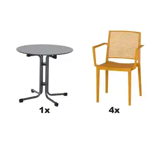 Siena Garden Gartengarnitur Urban Lights, Gelb, Metall, Kunststoff, 5-teilig, 80x80x80 cm, Tisch klappbar, gastro- und objekttauglich, wetterbeständig, Stühle stapelbar, Gartenmöbel, Gartenmöbel-