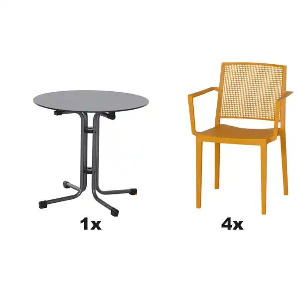 Bild 1 von Siena Garden Gartengarnitur Urban Lights, Gelb, Metall, Kunststoff, 5-teilig, 80x80x80 cm, Tisch klappbar, gastro- und objekttauglich, wetterbeständig, Stühle stapelbar, Gartenmöbel, Gartenmöbel-