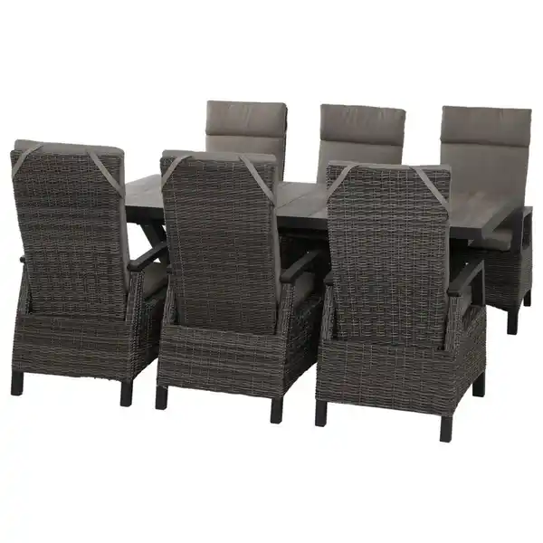 Bild 1 von Siena Garden Gartengarnitur, Grau, Metall, Kunststoff, Textil, Keramik, 7-teilig, 100x109x200 cm, Tisch ausziehbar, wetterbeständig, Rückenlehne mehrfach verstellbar, Gartenmöbel, Gartenmöbel-Set