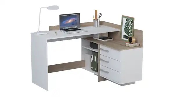 Bild 1 von Eck-Schreibtisch Sonoma Eiche weiß 129 x 106 cm - THALES