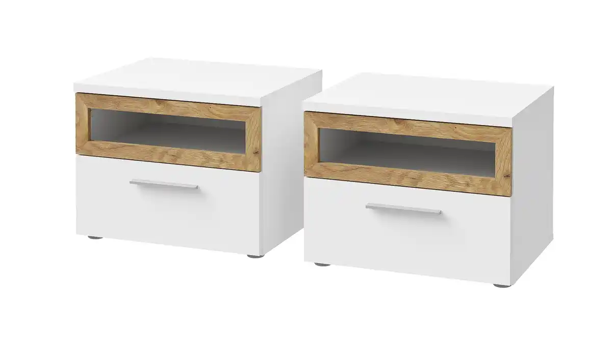 Bild 1 von Nachttisch Paar weiß 52 x 42 cm mit Schublade - MAYACUS