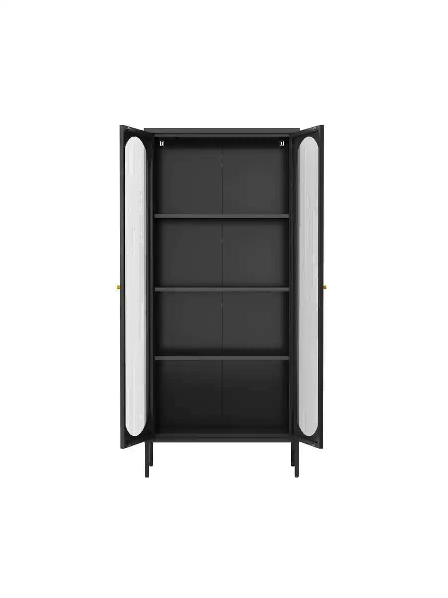 Bild 3 von Metallschrank Sideboard mit Sicherheitsglas-Türen MORU, ca. 180 x 80 x 35 cm - Schwarz