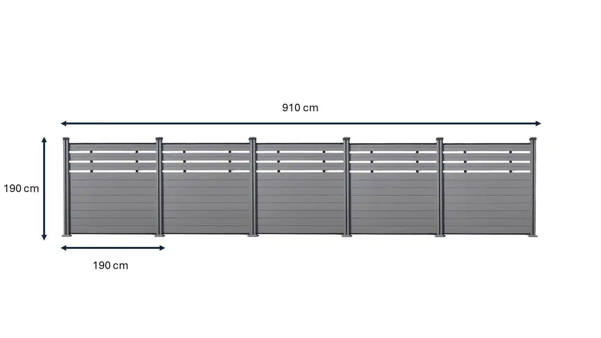 Bild 2 von WPC-Sichtschutzzaun CORTADO - 5x Element + 6x Pfosten mit 3 Luftöffnungen - Grau