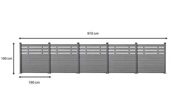 Bild 2 von WPC-Sichtschutzzaun CORTADO - 5x Element + 6x Pfosten mit 3 Luftöffnungen - Grau