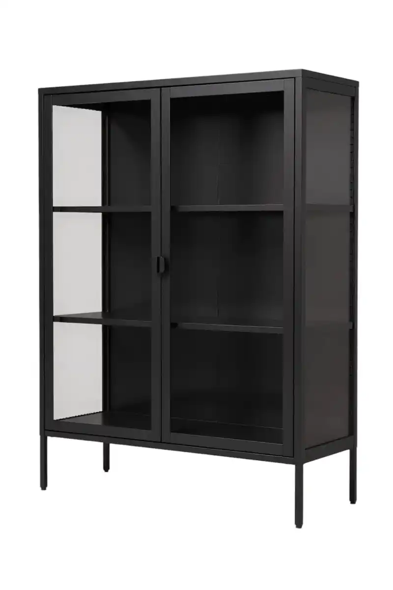 Bild 1 von Metall-Vitrinenschrank mit klaren Glastüren, ca. 110 x 80 x 40 cm - Schwarz