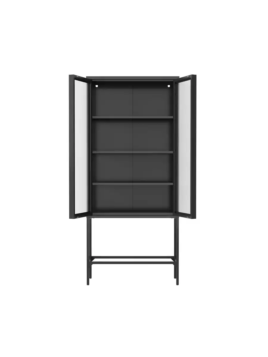 Bild 3 von Vitrinenschrank aus Metall mit gehärtetem MORU-Glas und Glas-Seiten, ca. 180 x 80 x 40 cm - Schwarz