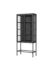 Vitrinenschrank aus Metall mit gehärtetem MORU-Glas und Glas-Seiten, ca. 180 x 80 x 40 cm - Schwarz