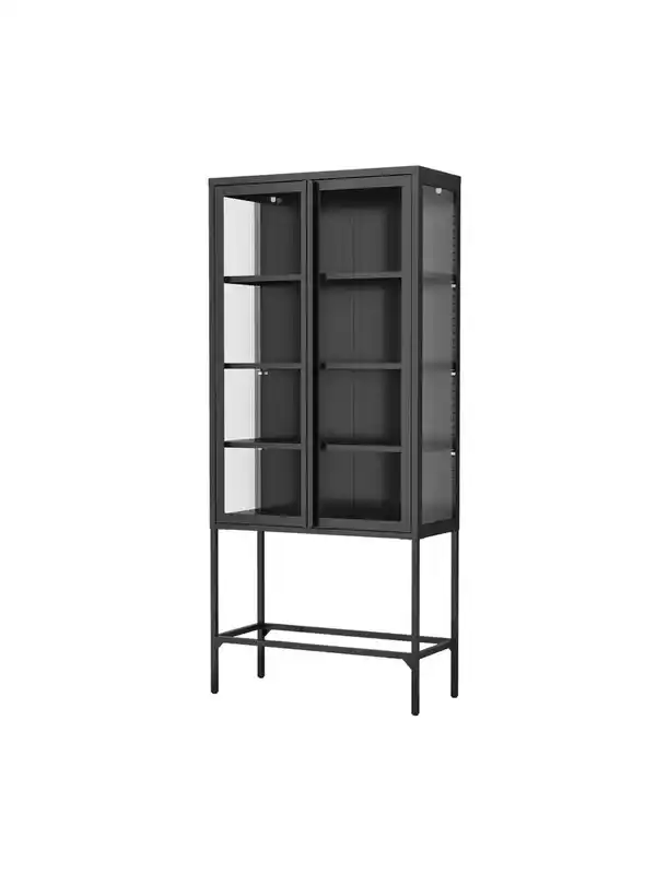 Bild 1 von Vitrinenschrank aus Metall mit gehärtetem MORU-Glas und Glas-Seiten, ca. 180 x 80 x 40 cm - Schwarz