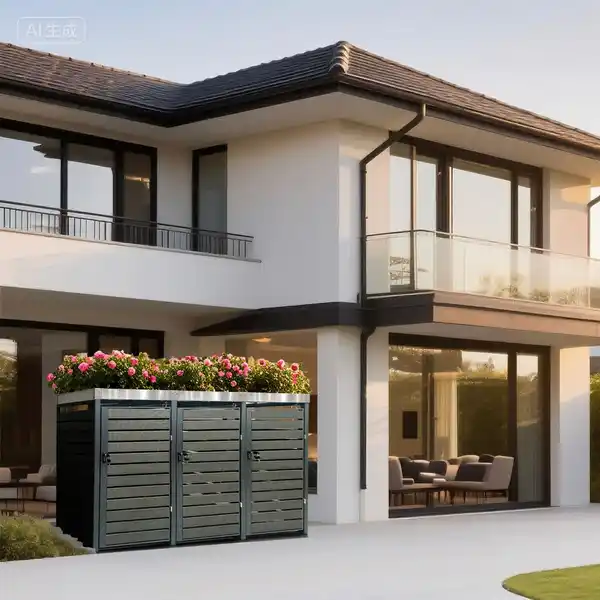 Bild 4 von 3er Mülltonnenverkleidung mit Pflanzdach aus Edelstahl, ca. 196 x 80 x 124 cm - Anthrazit