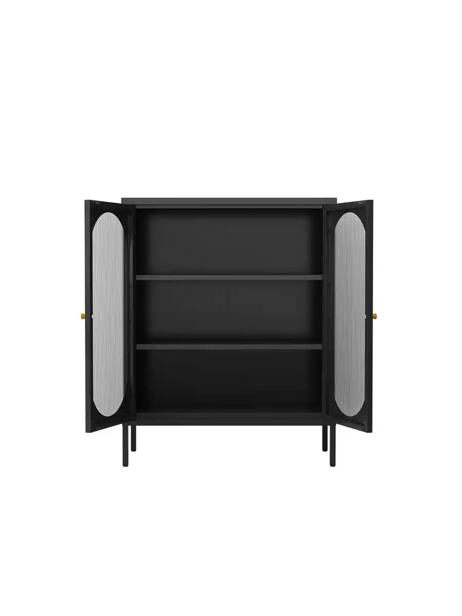 Bild 3 von Metallschrank Sideboard mit  Sicherheitsglas-Türen MORU, ca. 110 x 80 x 40 cm - Schwarz
