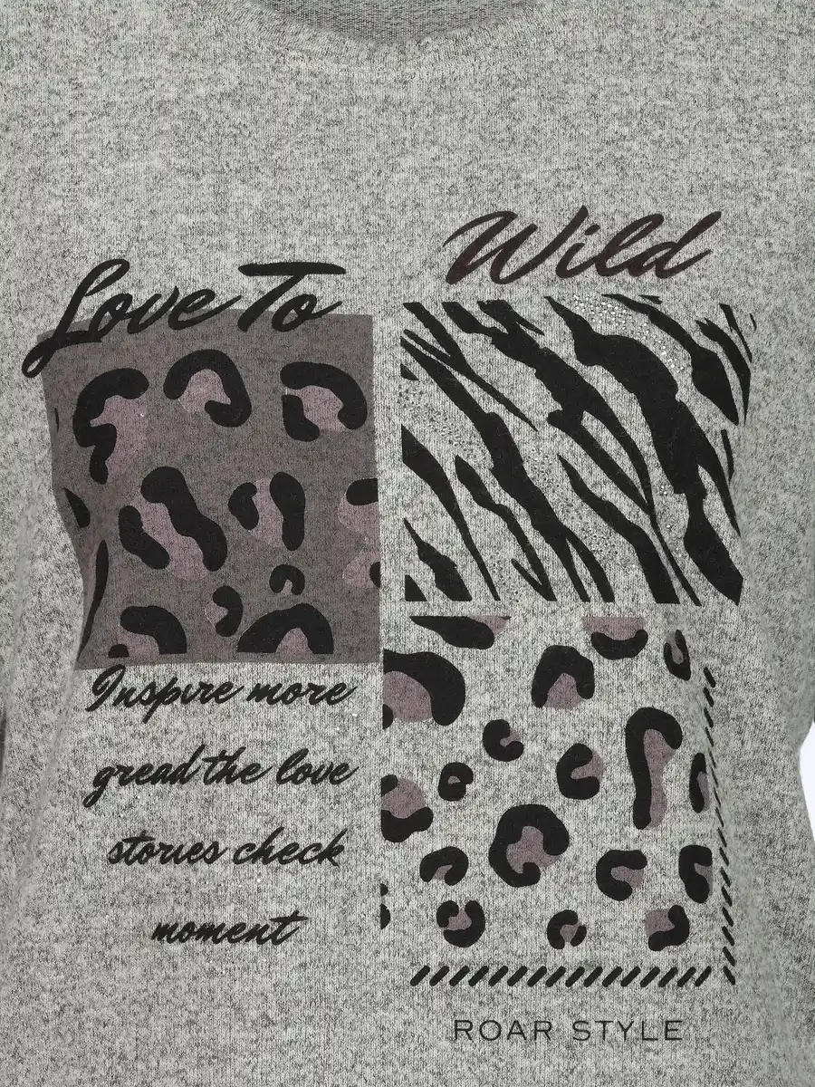 Bild 3 von Damen Flauschshirt mit Print und Glitzersteinchen Grau