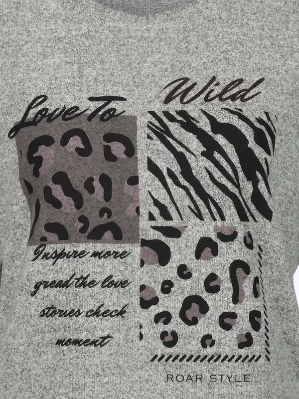 Bild 3 von Damen Flauschshirt mit Print und Glitzersteinchen Grau