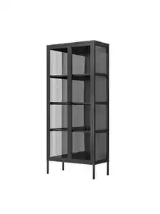 Vitrinenschrank aus Metall mit klaren Glastüren, ca. 180 x 80 x 35 cm - Schwarz