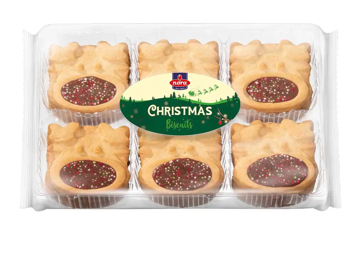 Bild 1 von Weihnachts-Gebäck „Rudolf“ knusprige Kekse mit Kakaocremefüllung und Zuckerperlen