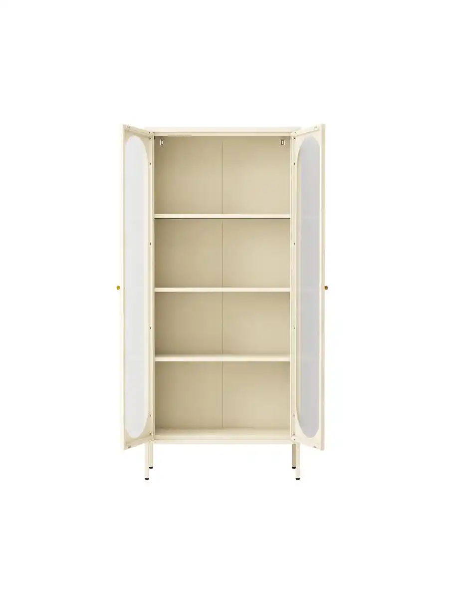 Bild 3 von Metallschrank Sideboard mit Sicherheitsglas-Türen MORU, ca. 180 x 80 x 35 cm - Creme