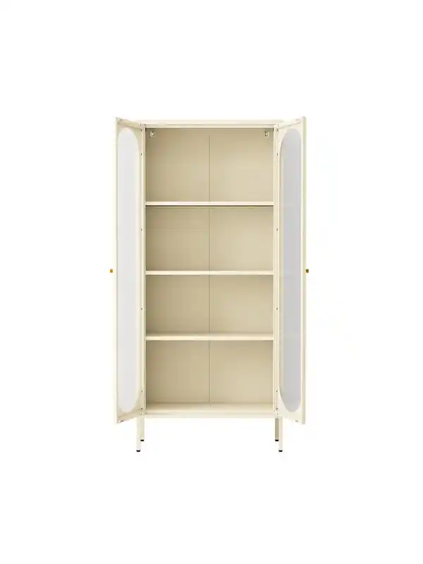 Bild 3 von Metallschrank Sideboard mit Sicherheitsglas-Türen MORU, ca. 180 x 80 x 35 cm - Creme