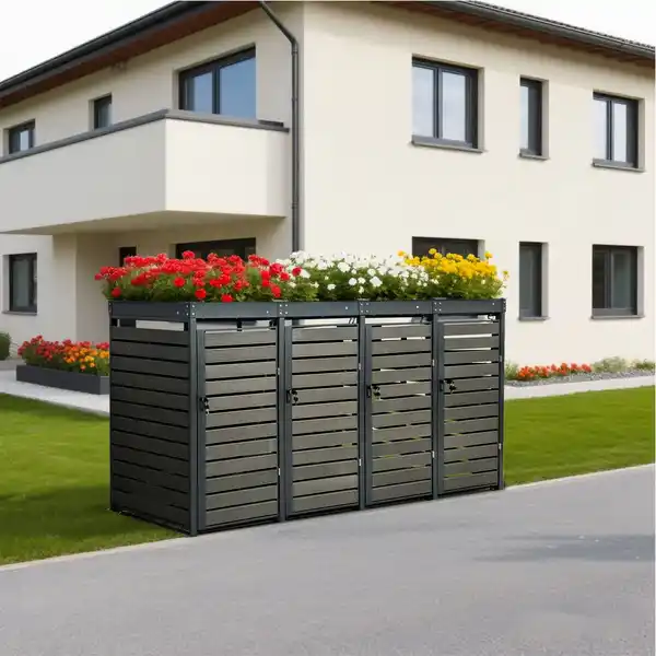 Bild 4 von 4er Mülltonnenverkleidung mit Pflanzdach aus verzinktem Stahl, ca. 260 x 80 x 124 cm - Anthrazit