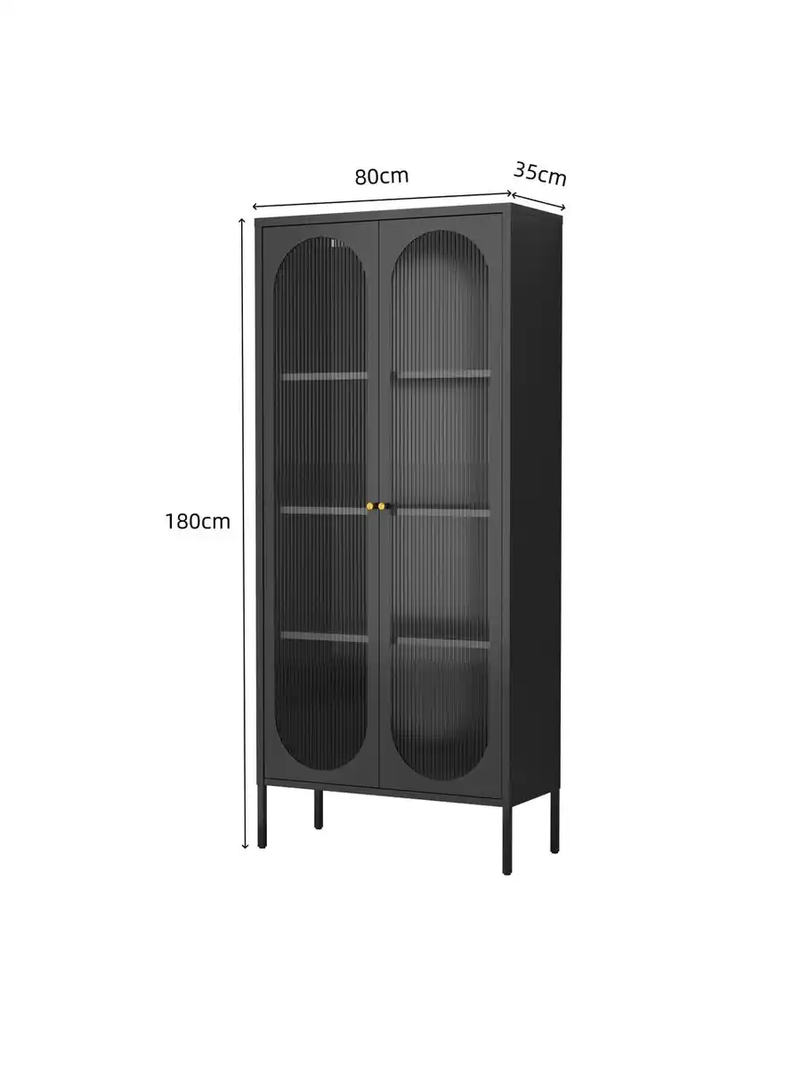 Bild 4 von Metallschrank Sideboard mit Sicherheitsglas-Türen MORU, ca. 180 x 80 x 35 cm - Schwarz