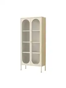 Metallschrank Sideboard mit Sicherheitsglas-Türen MORU, ca. 180 x 80 x 35 cm - Creme