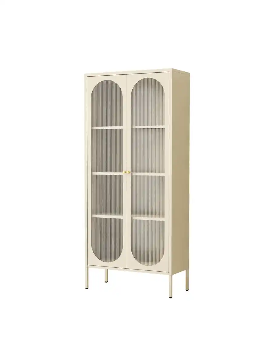 Bild 1 von Metallschrank Sideboard mit Sicherheitsglas-Türen MORU, ca. 180 x 80 x 35 cm - Creme