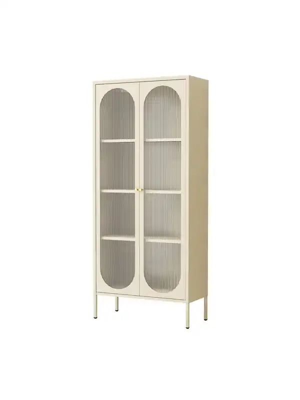 Bild 1 von Metallschrank Sideboard mit Sicherheitsglas-Türen MORU, ca. 180 x 80 x 35 cm - Creme