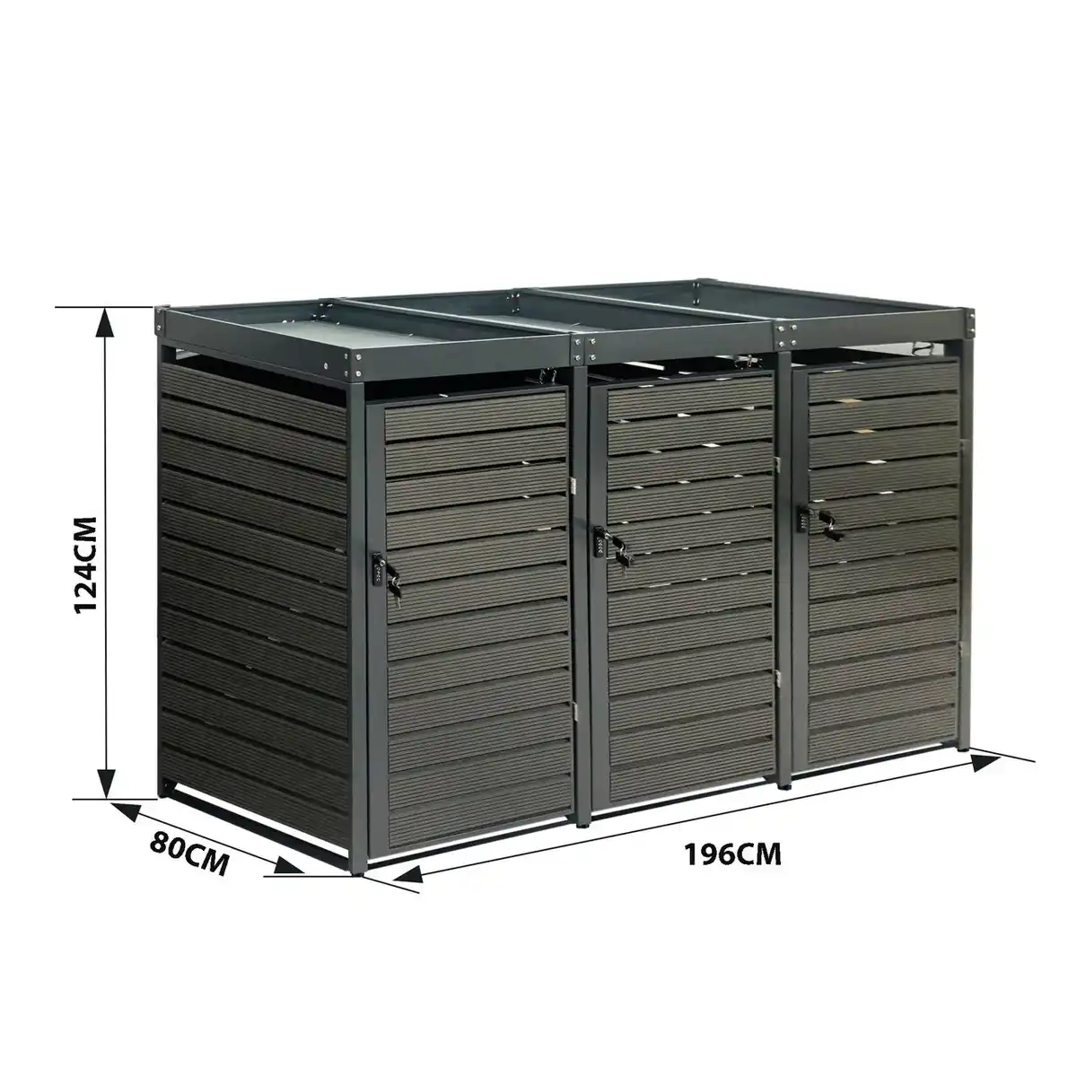 Bild 3 von 3er Mülltonnenverkleidung mit Pflanzdach aus verzinktem Stahl, ca. 196 x 80 x 124 cm - Anthrazit