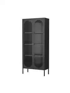 Metallschrank Sideboard mit Sicherheitsglas-Türen MORU, ca. 180 x 80 x 35 cm - Schwarz