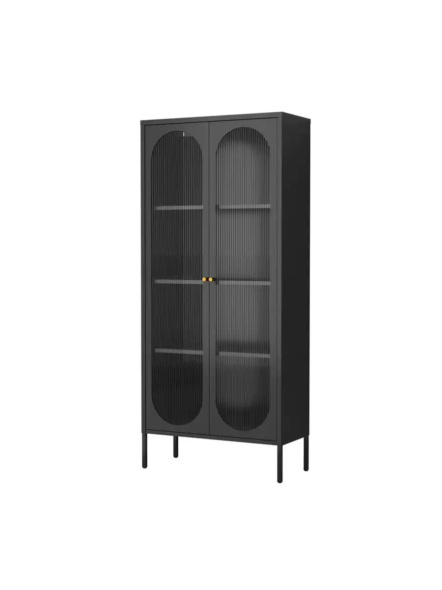 Bild 1 von Metallschrank Sideboard mit Sicherheitsglas-Türen MORU, ca. 180 x 80 x 35 cm - Schwarz