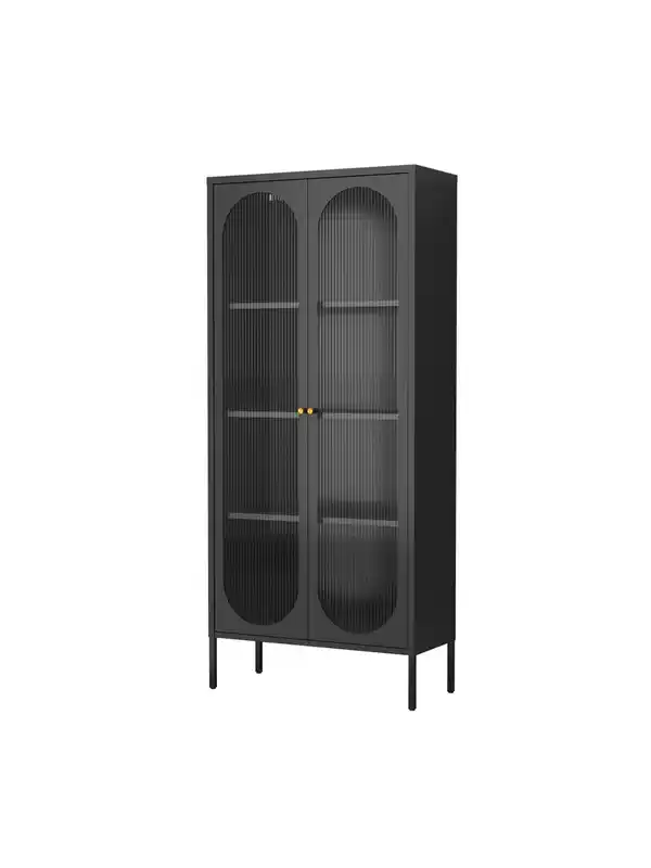 Bild 1 von Metallschrank Sideboard mit Sicherheitsglas-Türen MORU, ca. 180 x 80 x 35 cm - Schwarz