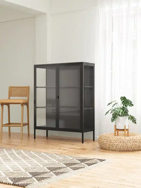 Bild 2 von Metall-Vitrinenschrank mit klaren Glastüren, ca. 110 x 80 x 40 cm - Schwarz