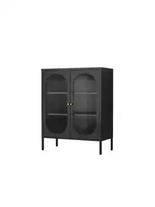 Metallschrank Sideboard mit  Sicherheitsglas-Türen MORU, ca. 110 x 80 x 40 cm - Schwarz