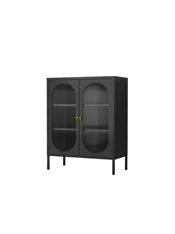 Bild 1 von Metallschrank Sideboard mit  Sicherheitsglas-Türen MORU, ca. 110 x 80 x 40 cm - Schwarz