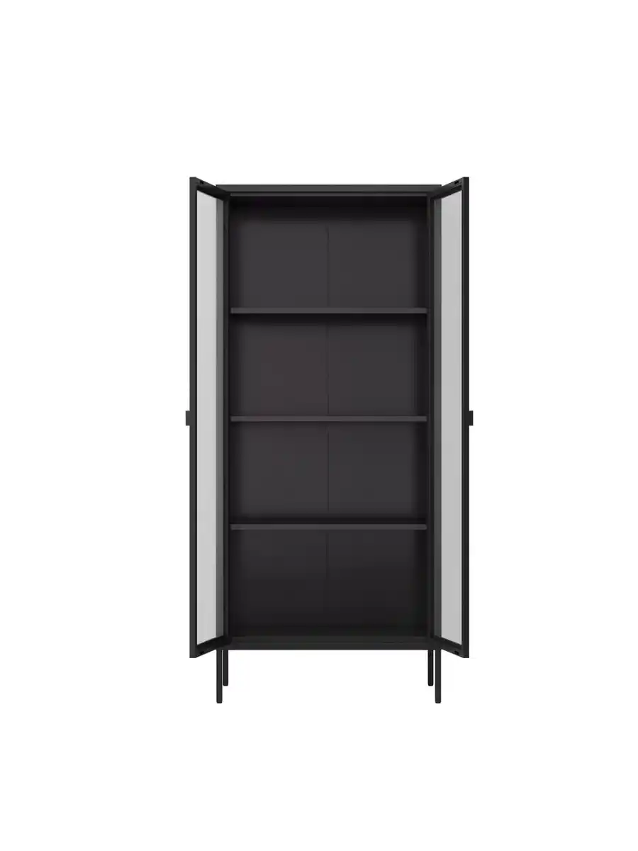 Bild 3 von Vitrinenschrank aus Metall mit klaren Glastüren, ca. 180 x 80 x 35 cm - Schwarz