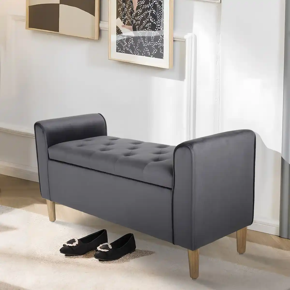 Bild 2 von Aufbewahrungsbank aus Samt, ca. 43 x 114 x 59 cm - Dunkelgrau