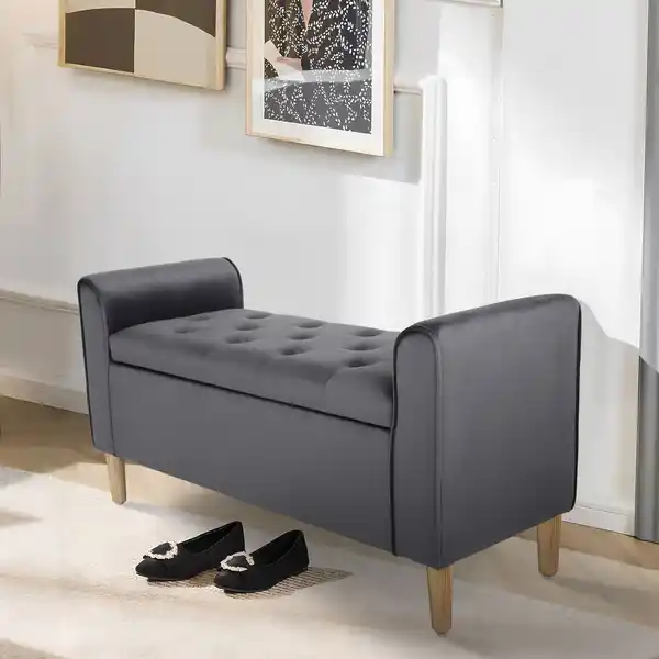 Bild 2 von Aufbewahrungsbank aus Samt, ca. 43 x 114 x 59 cm - Dunkelgrau