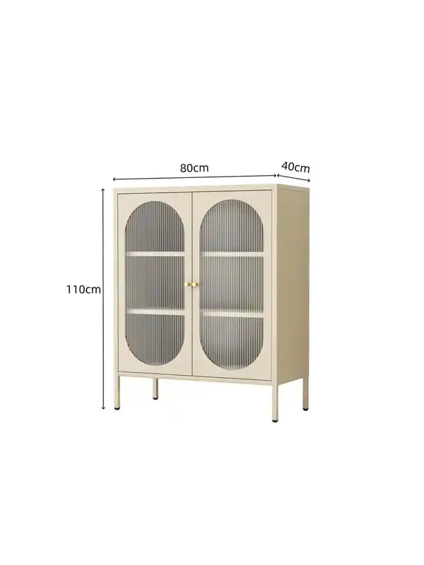 Bild 4 von Metallschrank Sideboard mit Sicherheitsglas-Türen MORU, ca. 110 x 80 x 40 cm - Creme