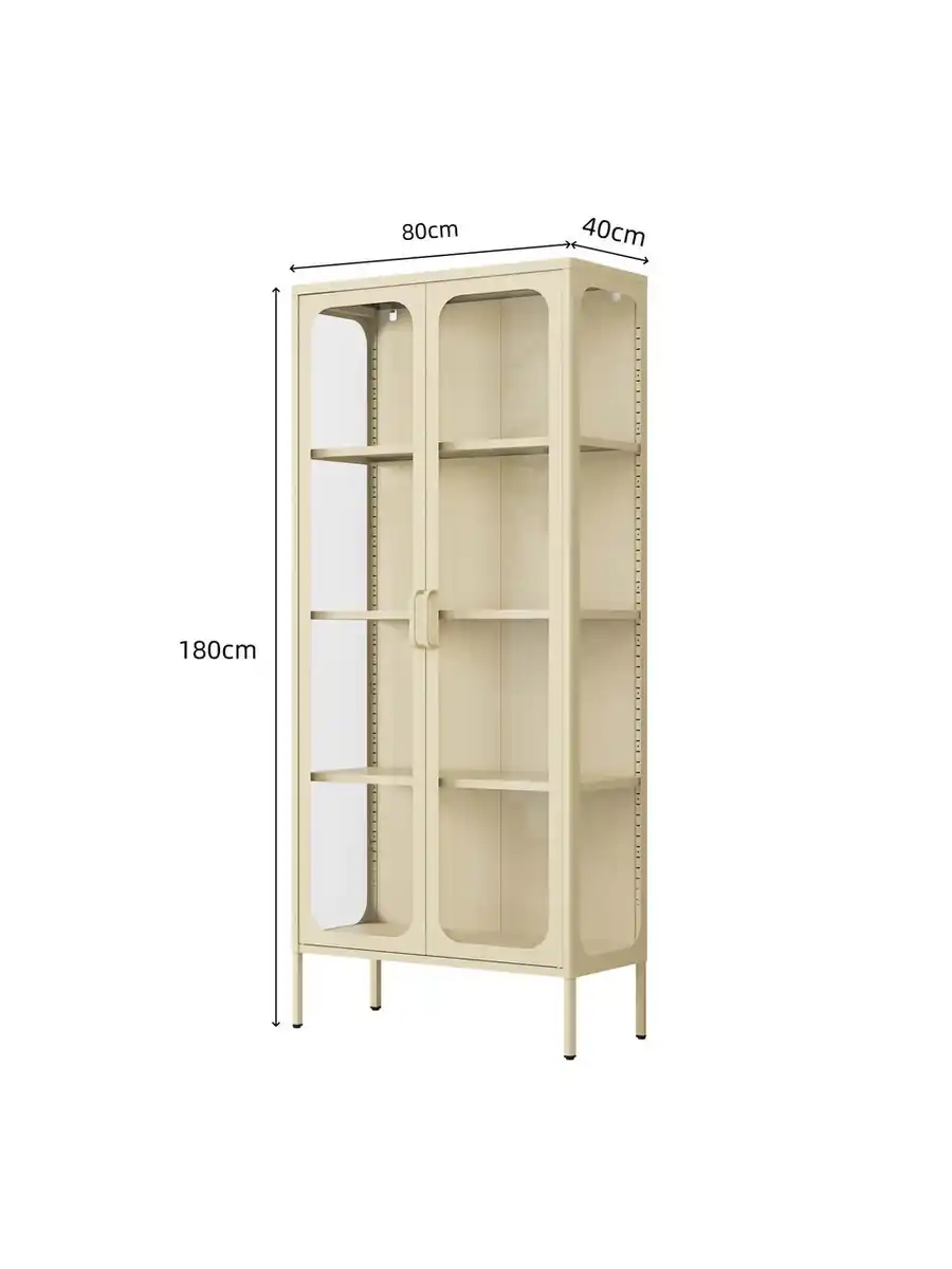 Bild 4 von Vitrinenschrank aus Metall mit klaren Glastüren, ca. 180 x 80 x 40 cm - Creme