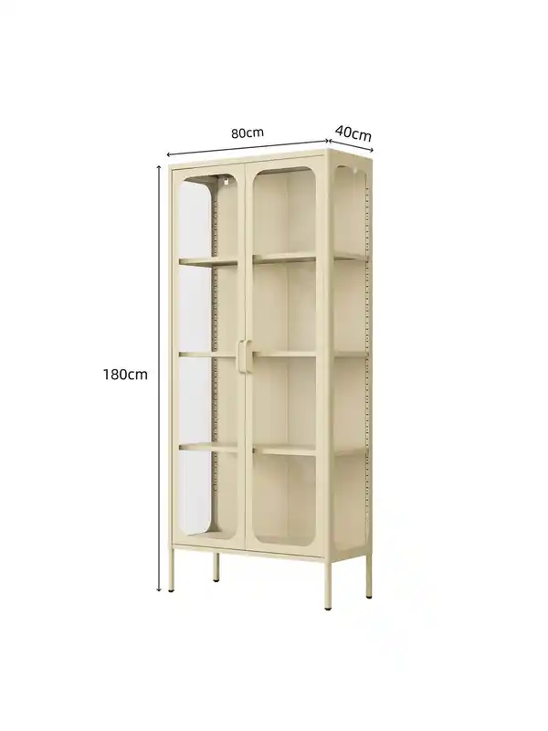 Bild 4 von Vitrinenschrank aus Metall mit klaren Glastüren, ca. 180 x 80 x 40 cm - Creme