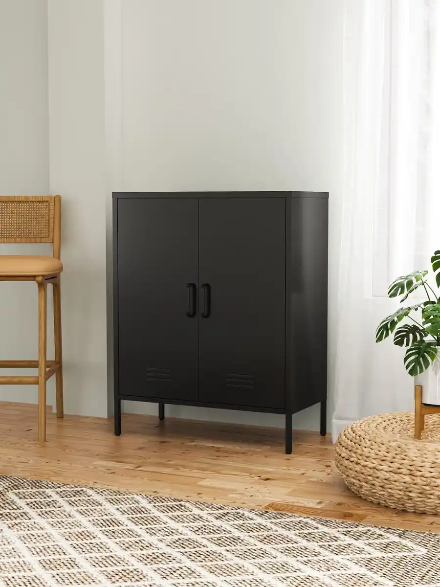 Bild 2 von Metall-Aufbewahrungsschrank Sideboard mit zwei Türen, ca. 101,5 x 80 x 40 cm - Schwarz